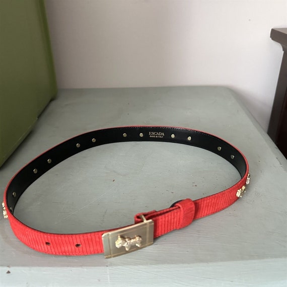 Escada Scottie Dog Belt Red Ribcord Suede Buckle Italy  display picture 2