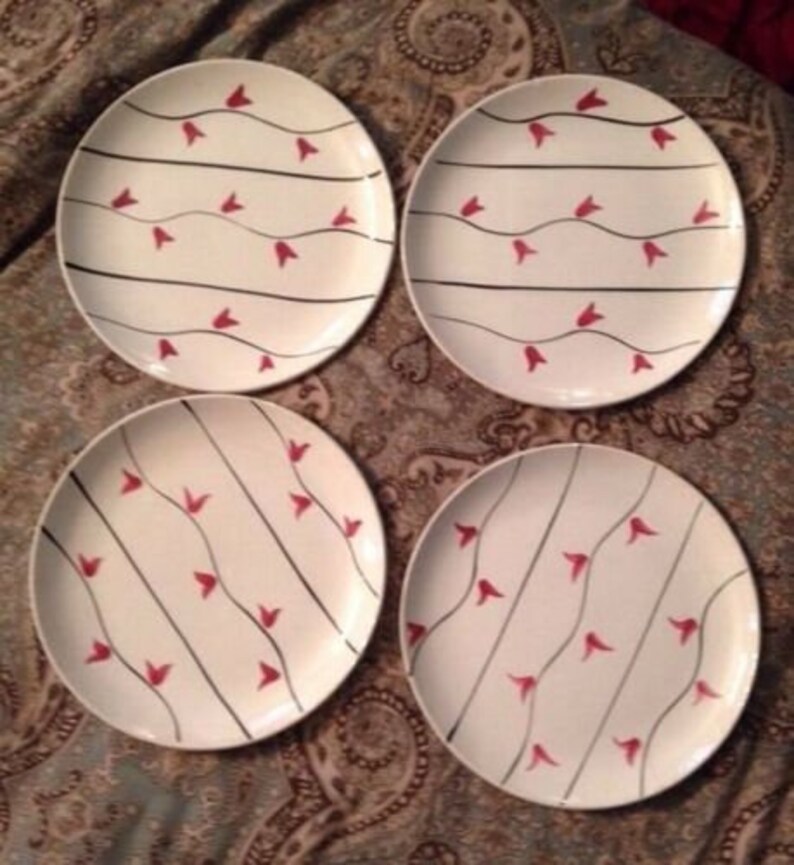 Mid Century French Lot FRANCE Faienceries Continentales tulip Fleur Rouge