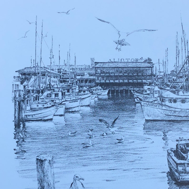 DON DAVEY Fishermans WHARF San Francisco Signed 1977 Print 10 x 13 image 3