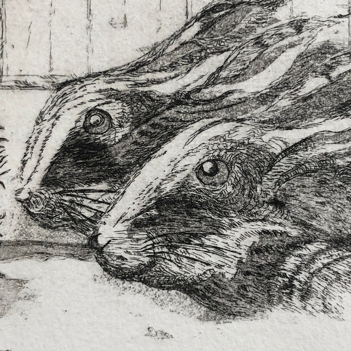 Rabbit Etching Woodcut Group of 3 Rabbits Bunnies Animal Art Easter ...