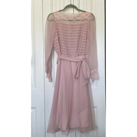 Vintage Miss Elliette Pink Dress Chiffon Lace Lon… - image 1