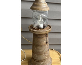 Vintage Lighthouse Table Lamp Accent Lamp Wood Turned Craftsman Rustic Coastal