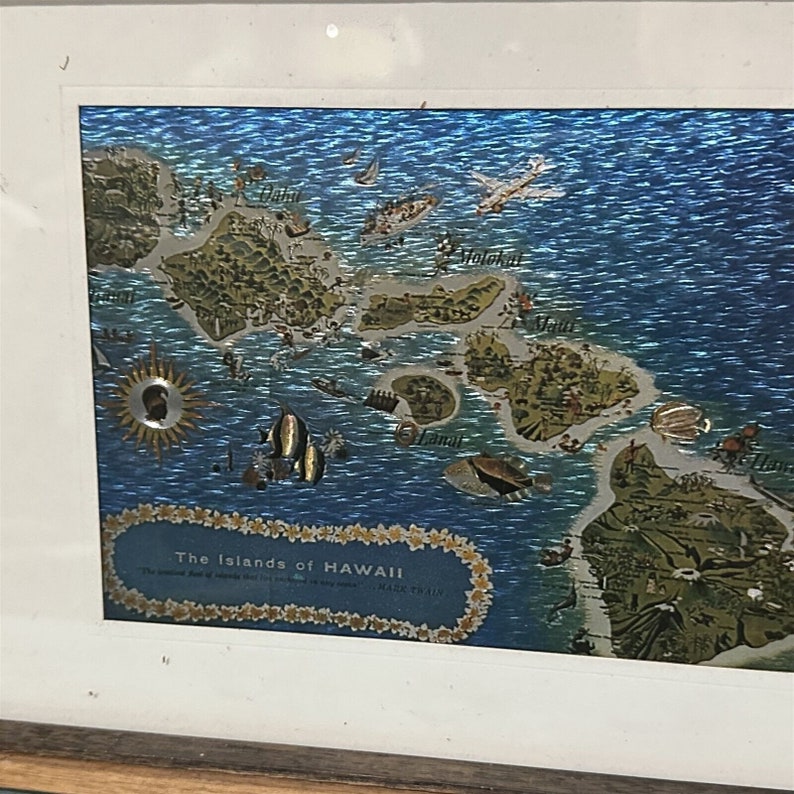 Vintage Foil Metal Engraving Hawaii Islands Map Framed From England Etsy