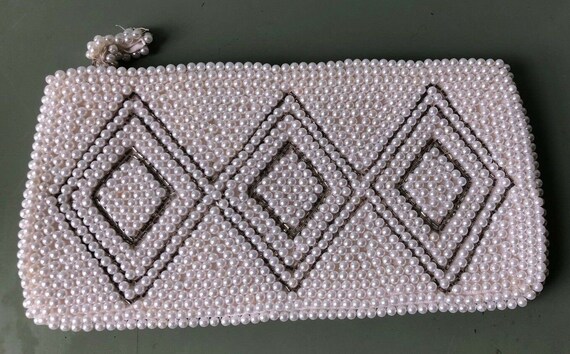 Small Vintage 1930s Beaded Clutch Purse, Evening Bag Beads & Faux Pearls