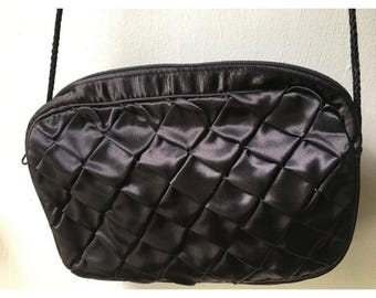 Magid Black satin woven Evening Shoulder Bag/Purse zipper top