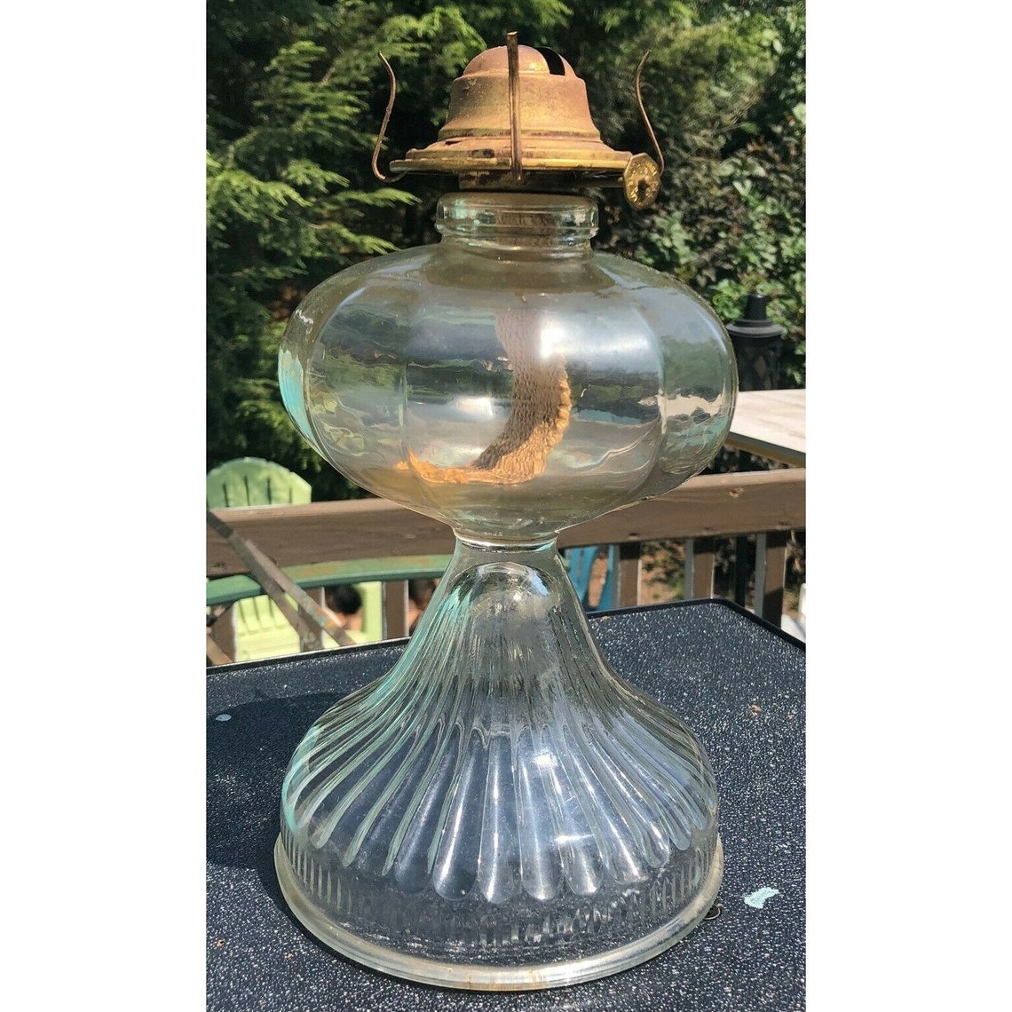 Vintage Glass Oil Lamp P & A MFG Thomaston Conn Clear Bulbous Etsy