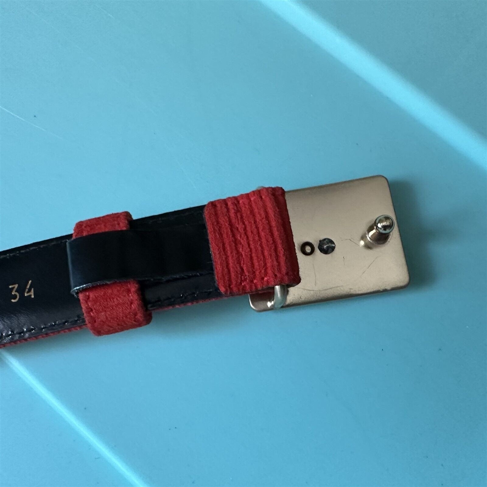 vtg escada scottie dog belt red ribcord suede buckle italy sz 36xs us 4-6 preppy Escada Scottie Dog Belt Red Ribcord Suede Buckle Italy  main image 3