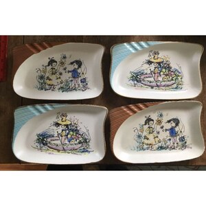VINTAGE DAVAR JAPAN 4 platters plate ashtray pixie fairy designs