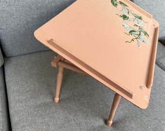 Wood Folding Adjustable  LAP TRAY BREAKFAST Bed Butlers Table Laptop Pink Painted Flowers