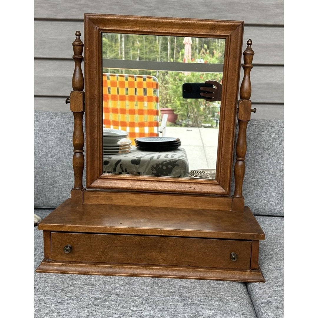 ETHAN ALLEN Nutmeg Maple 1 Drawer Shaving Mirror 105030 Etsy