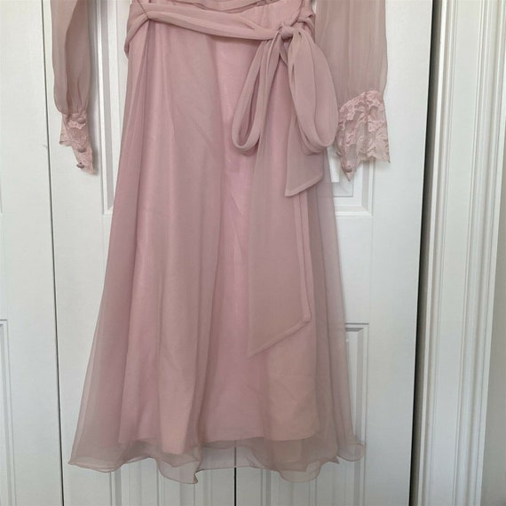 Vintage Miss Elliette Pink Dress Chiffon Lace Lon… - image 3