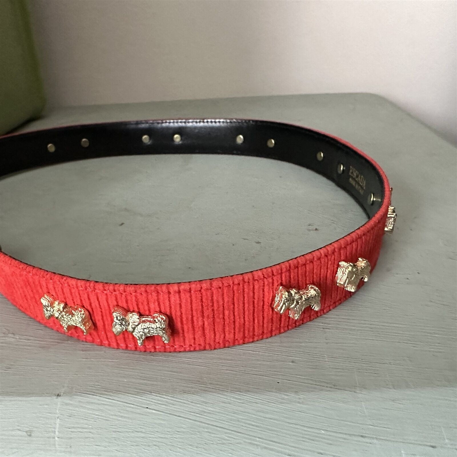 Escada Scottie Dog Belt Red Ribcord Suede Buckle Italy Vintage ESCADA Red Belts for Women for sale | eBay main image 4