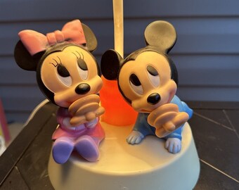 Vintage Disney Babies Lamp Mickey Minnie Pleated Shade Night Light