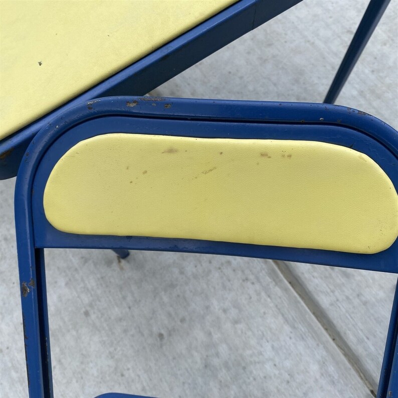 Vintage Child's Table and Folding Chair Set Blue Yellow Etsy