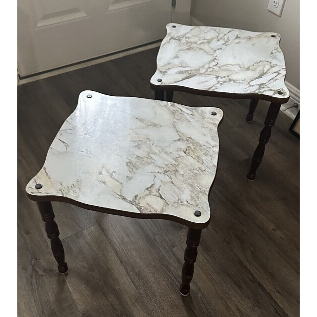Vintge Faux Marble Nesting Tables Stacking End Tables Spindle Legs Set ...