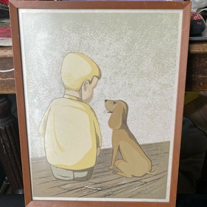 Carolyn Stallwitz Limited Edition Print Friends Boy and Dog Signed Framed 1966 image 1