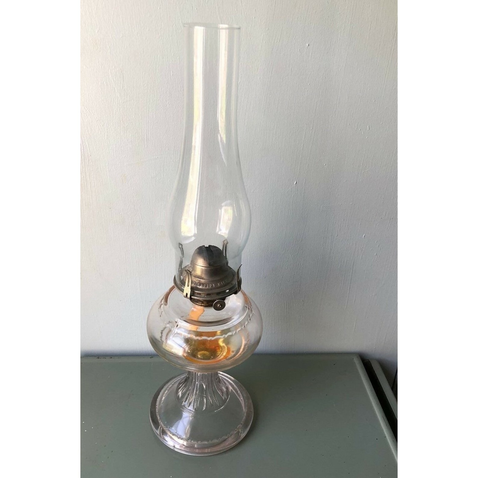 Antique Glass OIL LAMP White Flame Light Co Grand Rapids MI Etsy