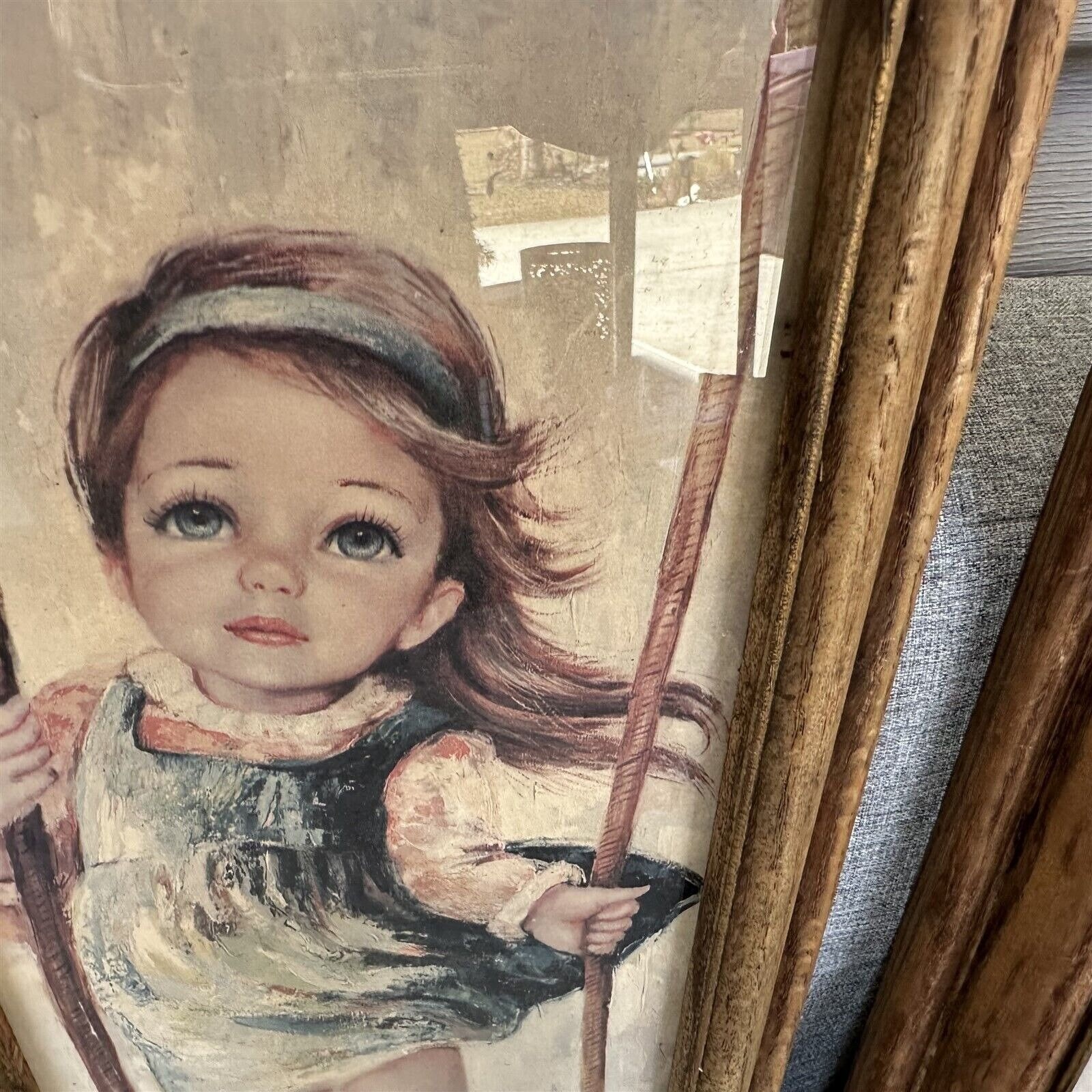 メゾチント　vintage Art M. Medeiros Mid Century BIG EYE Girl Boy Lithographs Framed