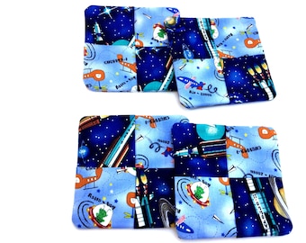 Four Space Mug Rug Coaster Set: Alien Spaceship Fabric Coasters (Set of 4)