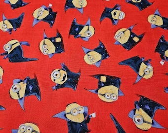 OOP Minions Vampire Fabric, Large Cotton Remnant, Almost A Full Yard, Despicable Me, Halloween Monsters
