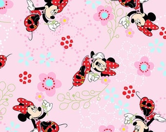 Minnie Mouse (TM) Fabric, Cotton Fabric, Fabric Remnants, One Half Yard Only, Disney, Springs Creative, Daisy, Flower Garden, Polka Dot, DIY