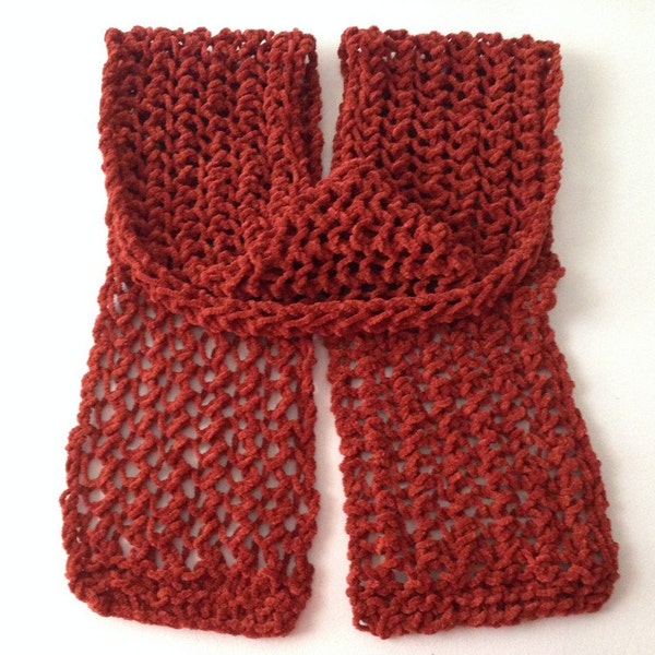 Suede Yarn Scarf, Hand Knitted Scarf, Rust Scarf, Suede Scarf