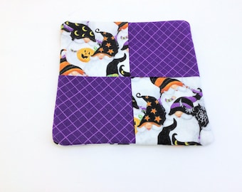 Halloween Gnomes Potholder Coaster: Large Mug Rug, Jack O' Lanterns