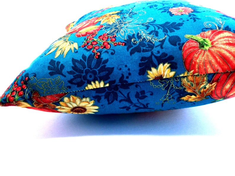 Handmade Fall Pillow: Teal Blue Autumn Decor, Metallic Accents bild 6