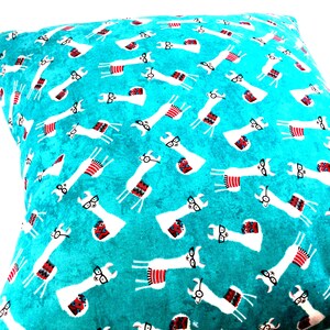 Whimsical Llama Pillow: Teal Accent Pillow with Llamas in Glasses image 3