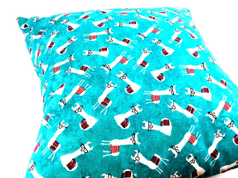Whimsical Llama Pillow: Teal Accent Pillow with Llamas in Glasses image 3