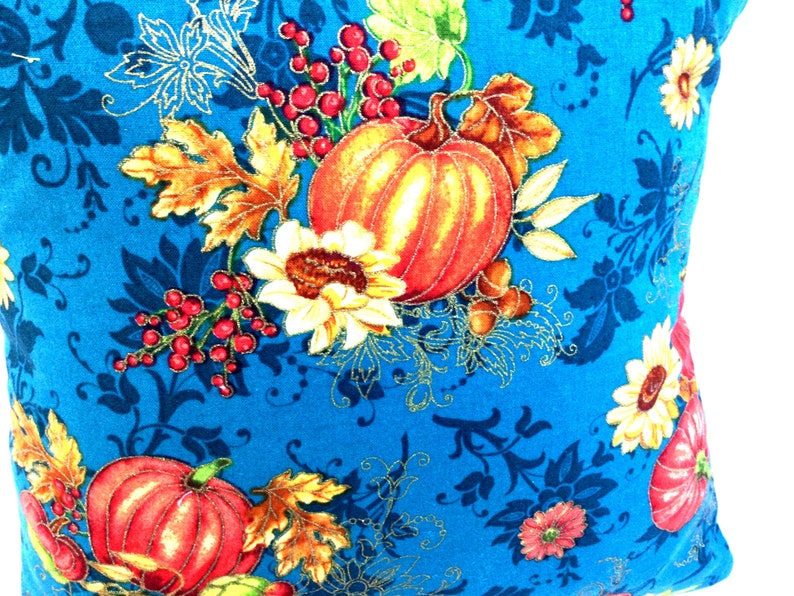 Handmade Fall Pillow: Teal Blue Autumn Decor, Metallic Accents bild 3