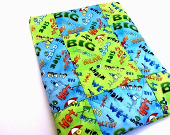 Blue and Green Baby Quilt, Opposite Words, Shower Gift, New Mom, Gender Neutral