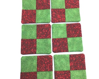 Set of 6 Christmas Coasters, Holly Berries, Holiday Mug Rugs, Hostess Gift, Kitchen Decor