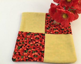 Red Poppy Potholder: Handmade Cotton Trivet with Gold Accents