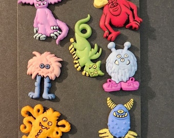 Silly Monsters, Monster Shank Buttons, Cyclops, Space Alien, Dragon Buttons, Halloween Buttons, Dress It Up Buttons, Bat Wings, Kids Crafts