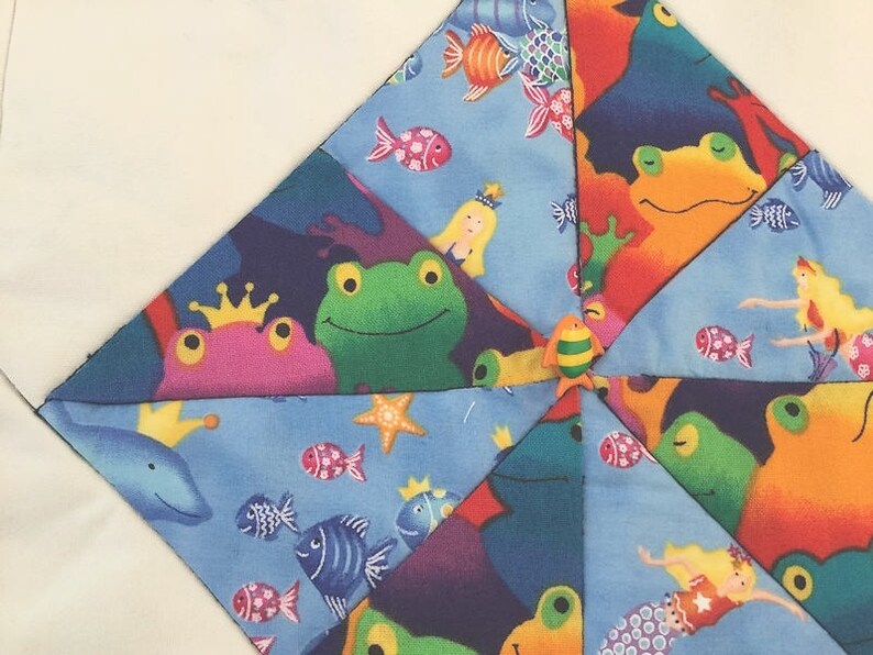 Candle Mat Whimsical mat Mug Rug Pot Holder Trivet Frogs and Mermaids Play Mat Mini Quilt Table protector