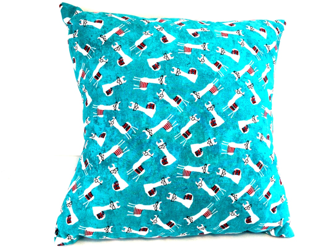 Alpaca Pillow, 18 in Pillow, Teal Pillow, Large Pillow, Accent Pillow, Handmade Pillow, Alpaca