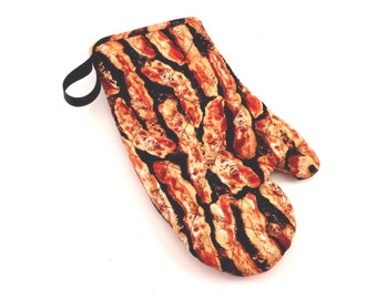 Sizzling Bacon, Bacon Oven Mitt, Quilted Oven Mitt, Handmade Oven Mitt, Bacon Fans, Kitchen Gift, BBQ Mitt, Barbecue, Gifts Under 30, Frying