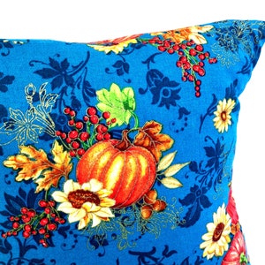 Handmade Fall Pillow: Teal Blue Autumn Decor, Metallic Accents bild 4