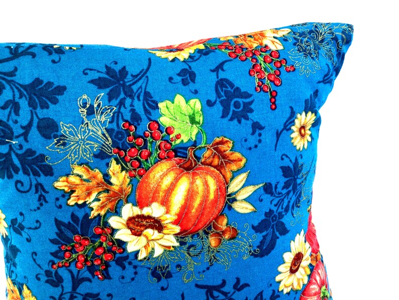 Handmade Fall Pillow: Teal Blue Autumn Decor, Metallic Accents bild 4