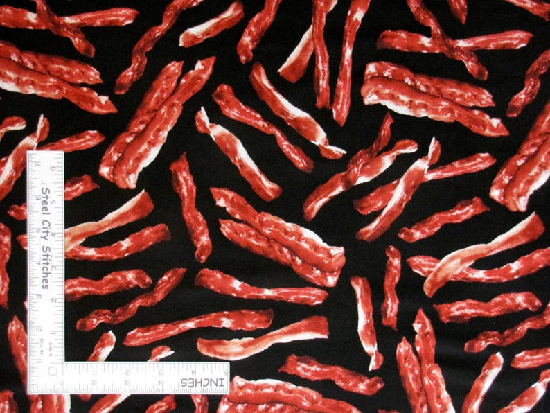 Bacon Ruler Bacon Cotton Fabric, One Half Yard Only, Kitchen Decor, Dining Room ...