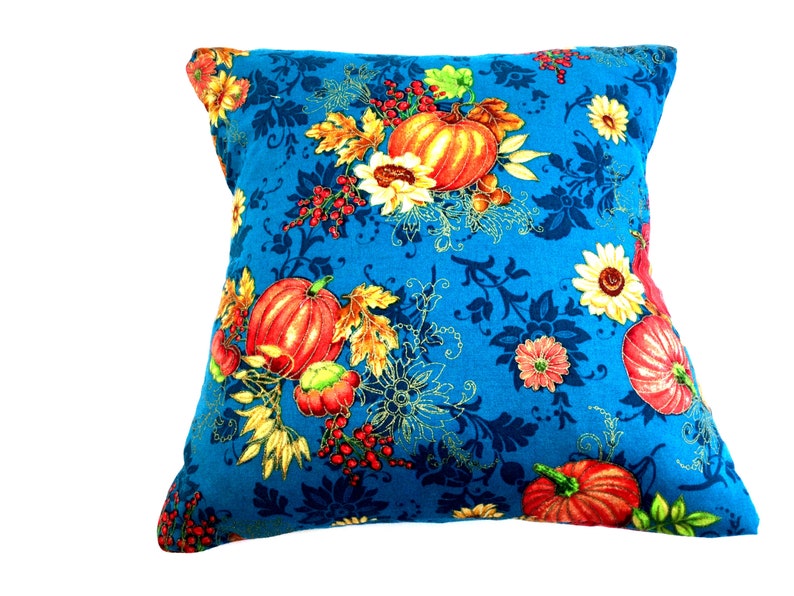 Handmade Fall Pillow: Teal Blue Autumn Decor, Metallic Accents bild 7