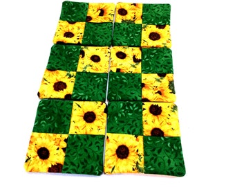 Sunflower Coaster, Sunflower Mug Rug, Handmade  Mug Rugs,  Sunflower Theme, Fabric Coasters, Summer Table, Flowers, Drink Coasters, Barware