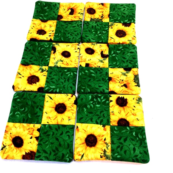 Sunflower Coaster, Sunflower Mug Rug, Handmade  Mug Rugs,  Sunflower Theme, Fabric Coasters, Summer Table, Flowers, Drink Coasters, Barware