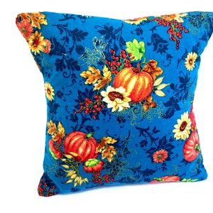 Handmade Fall Pillow: Teal Blue Autumn Decor, Metallic Accents bild 1