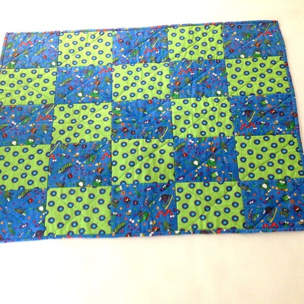 Baby Quilt, Blue and Green Quilt, Hand Made Quilt, Crib Blanket, Comical Bug Quilt, Boy Quilt