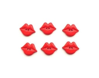 6 Flair Originals Buttons, Red Plastic Lips, Kiss Me, Valentine's Day, Romantic Gifts, Love