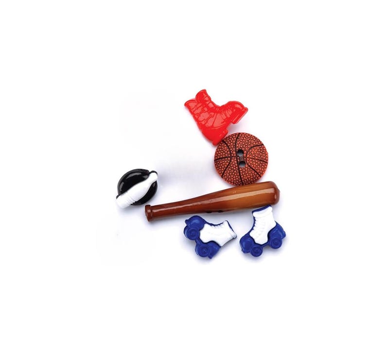 Sports Novelty Buttons: Baseball, Basketball, Bowling, Skiing, Skating (Set of 6) image 1