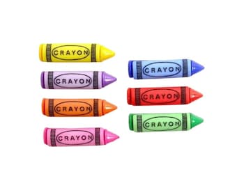 7 Crayon Plastic Shank Buttons, Washable, Dry Cleanable, Dress It Up, Sewology, Rainbow, Kids