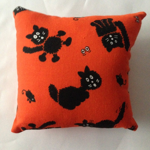 Mini Pillow, Doll Pillow, Halloween Pillow, Orange and Black, Black Cats